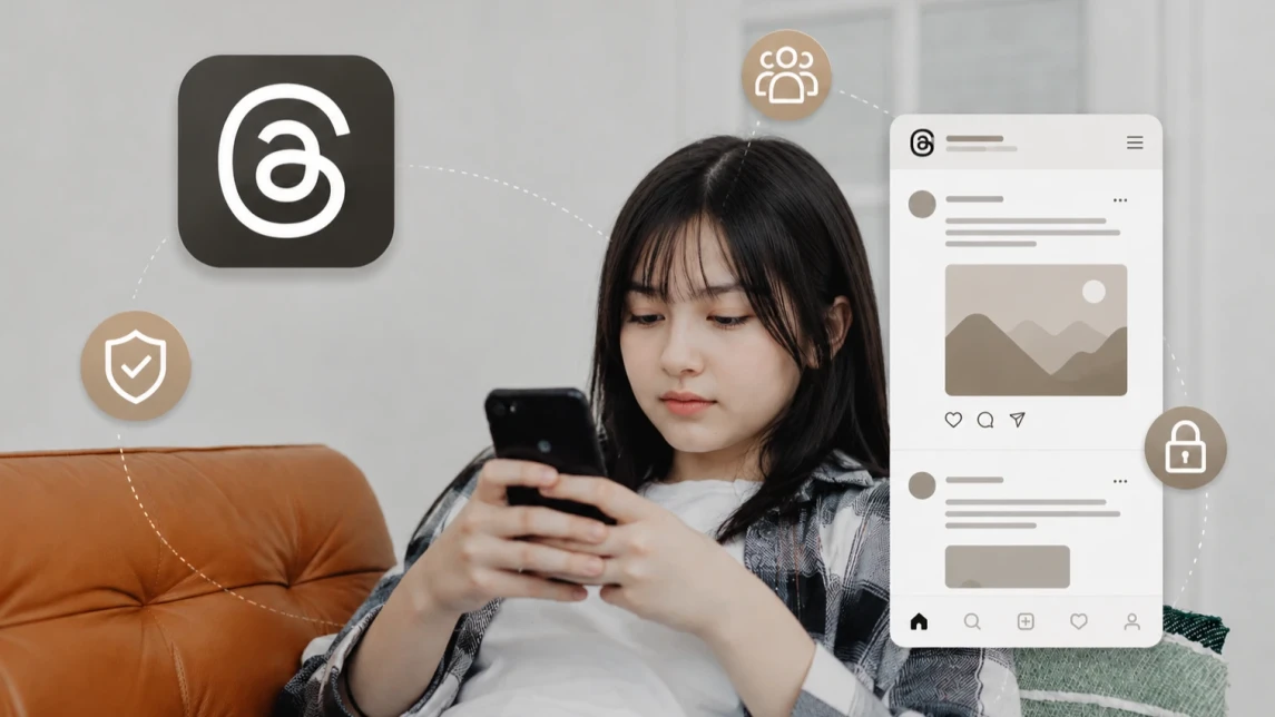 記事用イラスト： Threadsは子どもにとって安全？保護者が知っておくべきこと