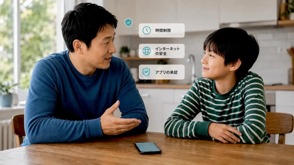 記事用イラスト： Androidペアレンタルコントロール比較 2026